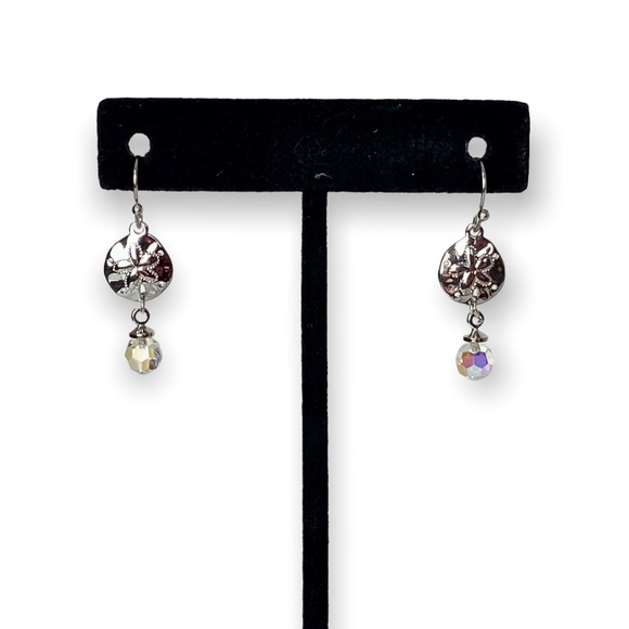 Swarovski Crystal Sand Dollar Earrings Silver Overlay - Picture 1 of 8